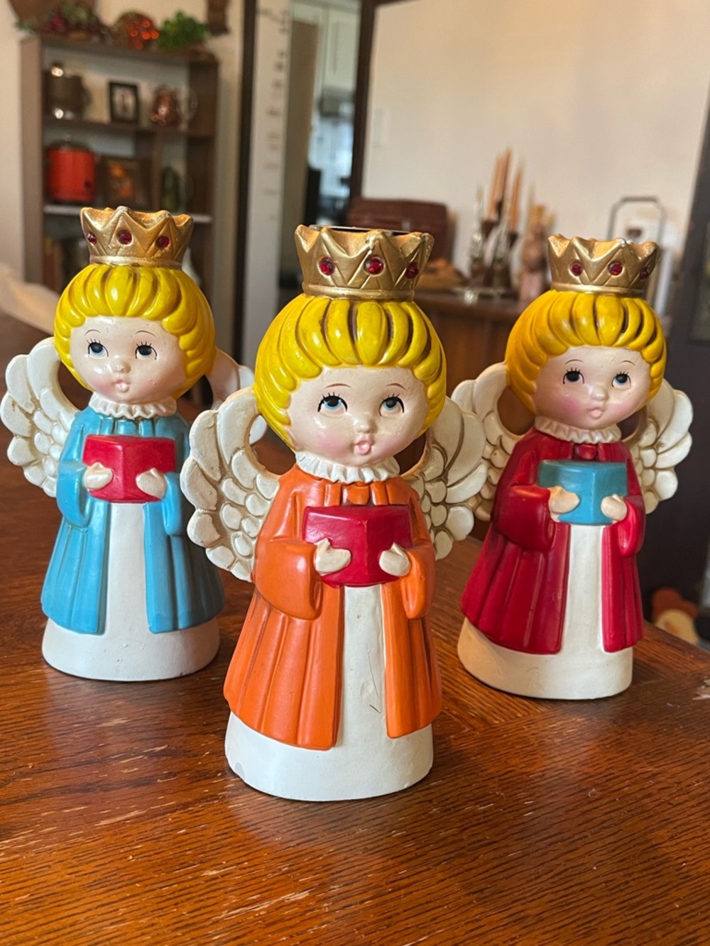 MCM Vintage 1960’s  HOMCO #5256 Ceramic Angel Figurines - Trio with Crowns